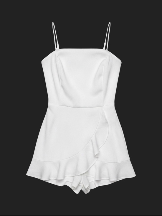 She + Sky Pants - White Spaghetti Strap Ruffle Romper by She and Sky, large feminine romantic